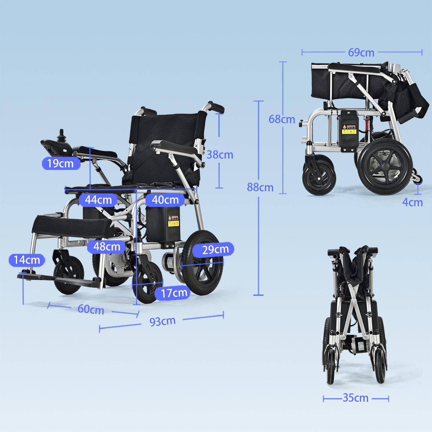 Nova-1 Elektrorollstuhl – 150 kg Tragfähigkeit, 15 km Reichweite, 400 W Motoren
