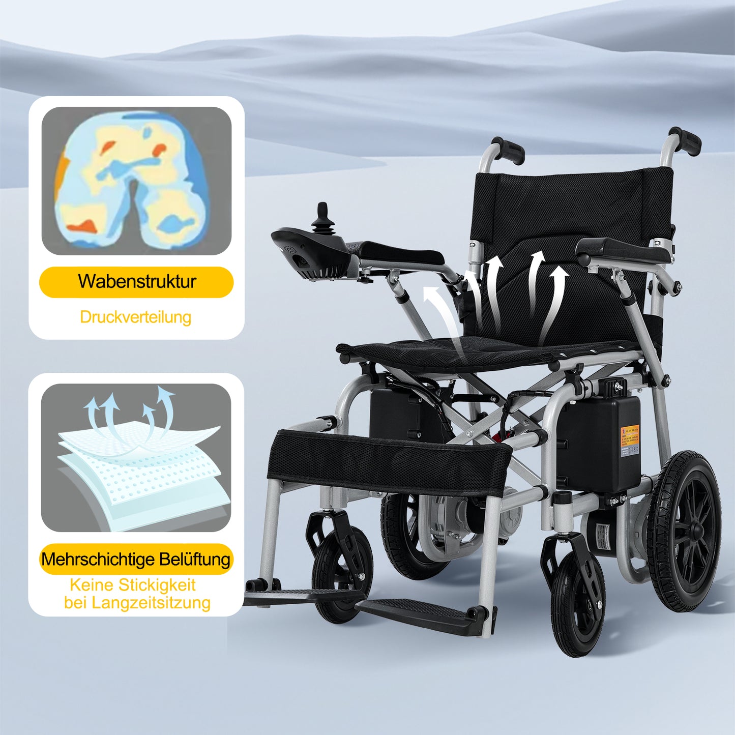 Nova-1 Elektrorollstuhl – 150 kg Tragfähigkeit, 15 km Reichweite, 400 W Motoren