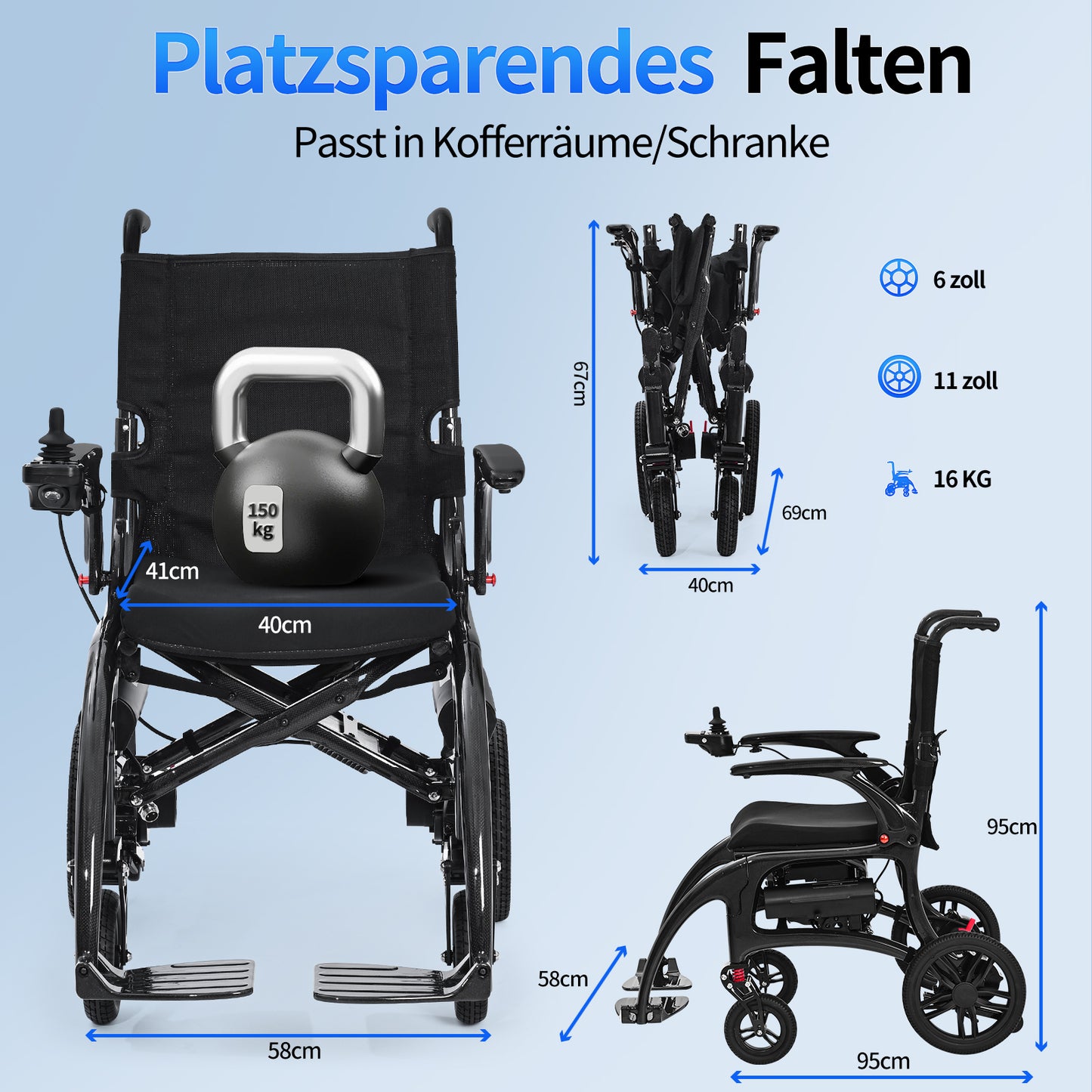 Nova-1 Carbon Elektrorollstuhl | Ultraleicht (13,8 kg), faltbar, mit Doppelakku bis 25 km Reichweite
