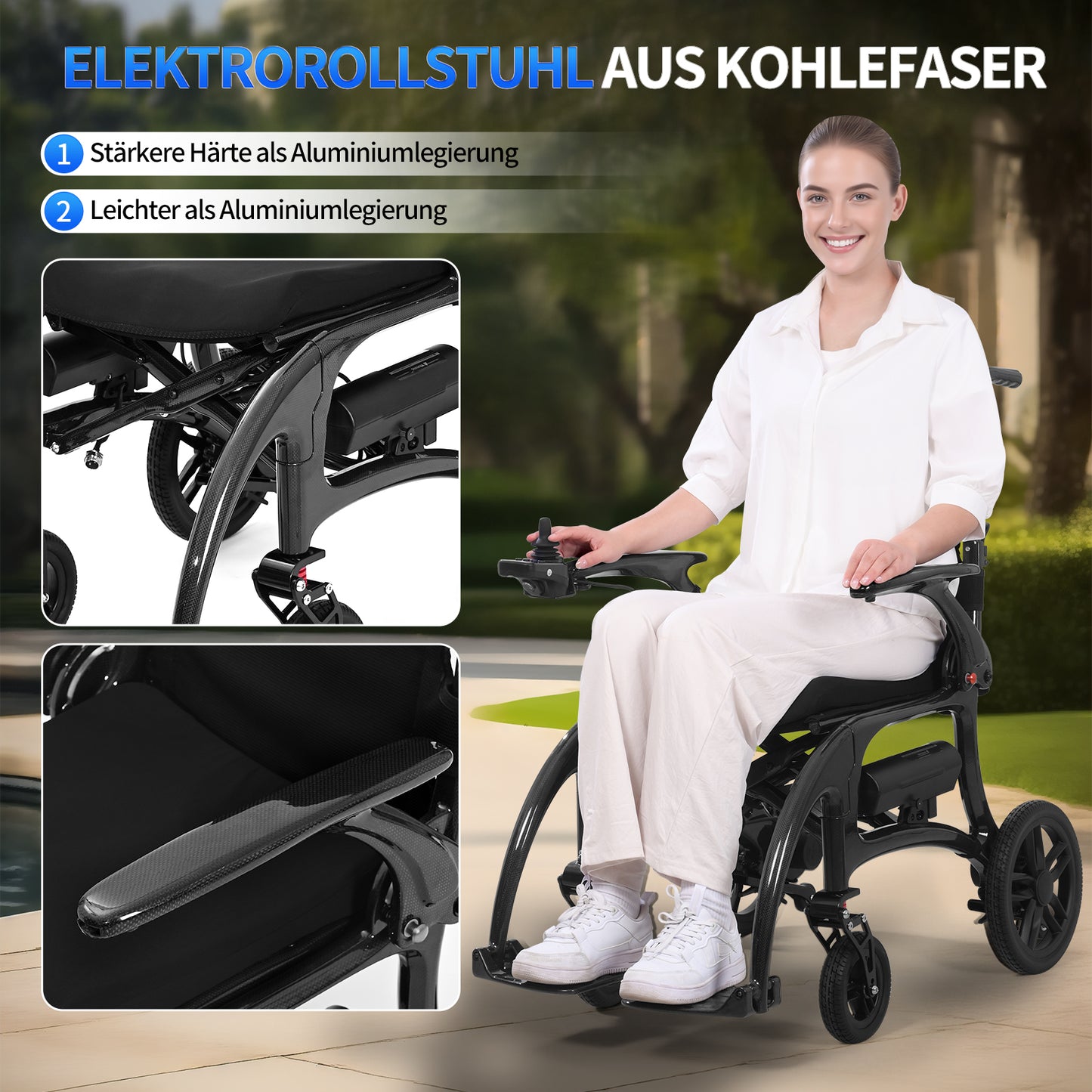 Nova-1 Carbon Elektrorollstuhl | Ultraleicht (13,8 kg), faltbar, mit Doppelakku bis 25 km Reichweite